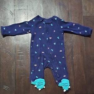 Navy Blue Kids One Piece 2-Way Zip with Dinosaur Accents Onsie